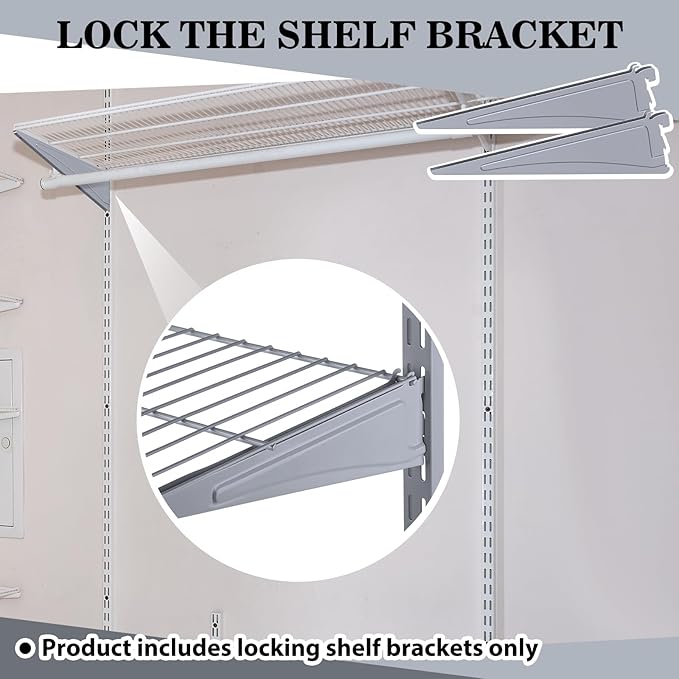 Adjustable Locking Shelf Bracket 16 Inch Shelf Brackets Heavy Duty Wire Shelving Brackets for Deep Wire Shelving Double Track System(Gray,6 Pcs)