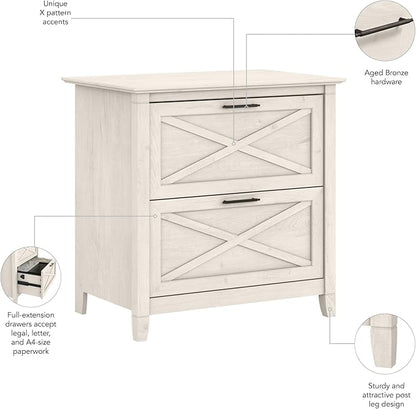 Bush Home Key West 2 Drawer Lateral File Cabinet in Linen White Oak, Document Storage for Home Office, Accent Chest with Drawers