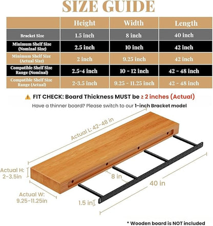 2pcs Floating Shelf Hardware Heavy Duty Hidden Shelf Brackets Support,Wall Mounting Invisible Floating Shelves Bracket with Jig (40" x 8" x 1.5")