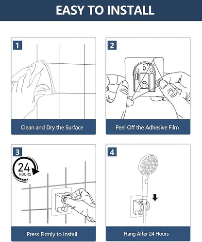 Handheld Shower Head Holder Super Strong Adhesive No Drill Adjustable Wall Mount for Hand Held Wand, Ideal for Kids, Elderly, and Short Users (Brushed Nickel)