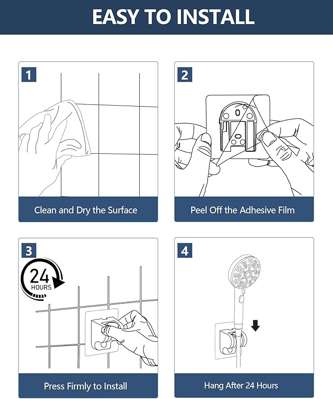 Handheld Shower Head Holder Super Strong Adhesive No Drill Adjustable Wall Mount for Hand Held Wand, Ideal for Kids, Elderly, and Short Users (Matte Black)