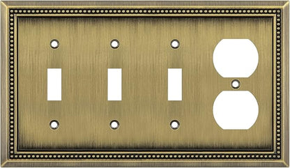 Henne Bery Sunken Pearls Heavy Duty Decorative Wall Plate Switch Plate Outlet Cover (Triple Toggle/Single Duplex, Antique Brass)