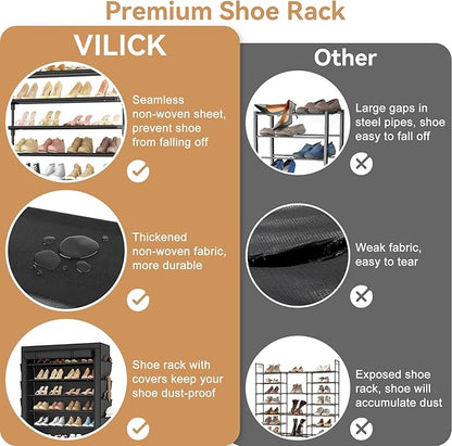Shoe Rack with Cover, 8 Tier Tall Shoe Organizer Storage for 36-45 Pair Shoes and Boots Large Shoe Storage Shelf Free Standing Shoe Rack for Closet, Front Door Entrance, Dorm, Garage