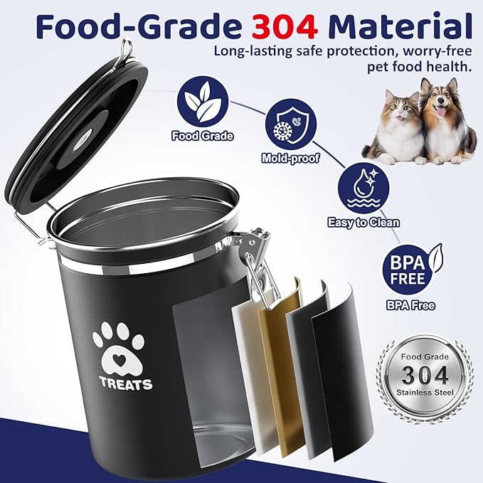 Dog Treat Container Airtight,5.9"x4.7" Stainless Steel Cat Treat Jar for Kitchen Counter with Scoop, Pet Storage for Fresh Dog Cookie