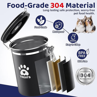 Dog Treat Container Airtight,5.9"x4.7" Stainless Steel Cat Treat Jar for Kitchen Counter with Scoop, Pet Storage for Fresh Dog Cookie