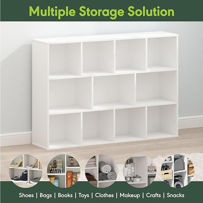 Furinno LUDER Book Shelf, 11-Cube Bookshelf, Reversible Bookcase, 9.4 x 29.1 x 41.7, for Living Room, Bedroom, Home Office, White