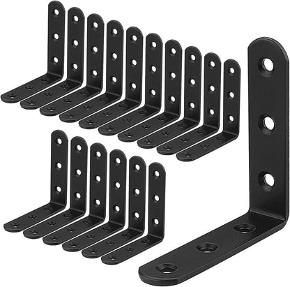 16 PCS Black L Brackets for Wood, 4" x 4" Corner Bracket Heavy Duty L Corner Brace Metal Right Angle Brackets for Shelves, Furniture, Bedframe, Cabinet, Drawer, Chair, Thickness 3MM