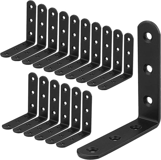 16 PCS Black L Brackets for Wood, 4" x 4" Corner Bracket Heavy Duty L Corner Brace Metal Right Angle Brackets for Shelves, Furniture, Bedframe, Cabinet, Drawer, Chair, Thickness 3MM