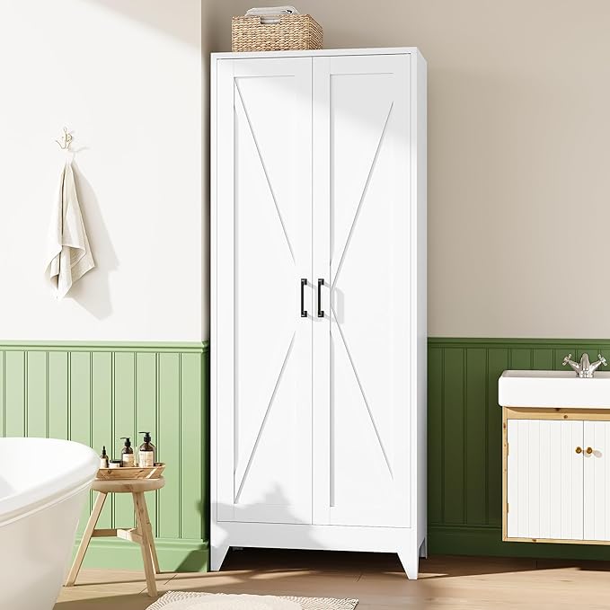Letaya 75" H Metal Storage Cabinet with 2 Doors and 4 Shelves,Tall Kitchen Pantry Cabinets,Farmhouse Utility Pantry Organizers for Cupboard/Dining/Bathroom/Home Office/Garage,White