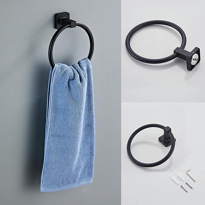 Matte Black Bathroom Hardware Set 4 Pieces,Bathroom Accessories Set Stainless Steel Wall Mounted, Hand Towel Bar, Towel Ring, Robe Towel Hooks,Toilet Paper Holder,Towel Bar Set, 23.6 Inch