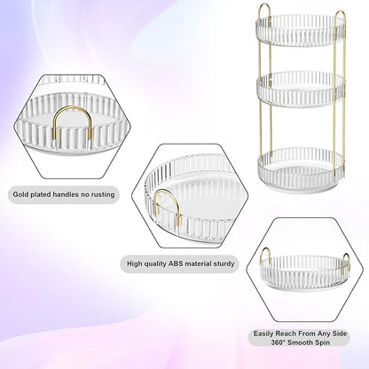 GTI 360°Rotating Makeup Organizer, 3 Tier Large Capacity Perfume Cosmetics Skincare Vanity Organizers,Bathroom Counter Organizer, Dresser Spinning Countertop Organizer and Storage for Women (Clear)