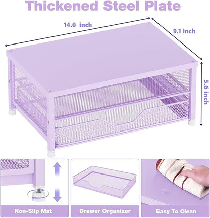 OPNICE Computer Monitor Stand Riser, Desk Organizer with Drawer, Laptop Stand, Office Desk Accessories & Workspace Desktop Organizers Storage for Office Supplies(Purple)