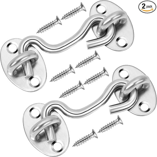 Rainspire (2 Pack) 3 Inch Privacy Hook and Eye Latch for Barn Door, Stainless Steel Gate Latch Barn Door Lock Cabin Hooks for Gate Shutters Window Slide Barn Shed Cabinet Bathroom, Silver