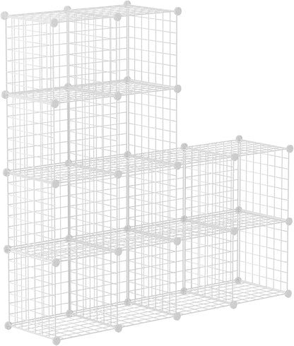 HUBSON Wire Cube Storage Organizer, Book/Toy/Craft/Potted Plants and petCloset Organizers and Storage Shelves, 12-Cube Freely Combinable Metal Grids Storage Shelf, White Iron
