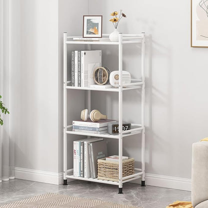 4 Tier Bathroom Storage Open Shelf Unit, Free-Standing Metal Corner Rack Shelving for Kitchen, Living Room, Hallway (White, Wider 4 Tier)