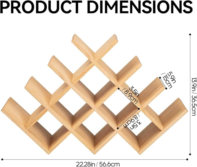 KIRIGEN Wooden 13-Bottle Wine Rack - Nature Wood 4-Tier Wine Display Rack/Free Standing and Countertop Storage Shelf - Bottle Holder/Cabinet Glass XHJJ4-NA