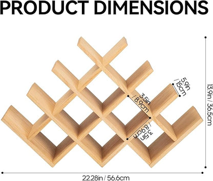 KIRIGEN Wooden 13-Bottle Wine Rack - Nature Wood 4-Tier Wine Display Rack/Free Standing and Countertop Storage Shelf - Bottle Holder/Cabinet Glass XHJJ4-NA