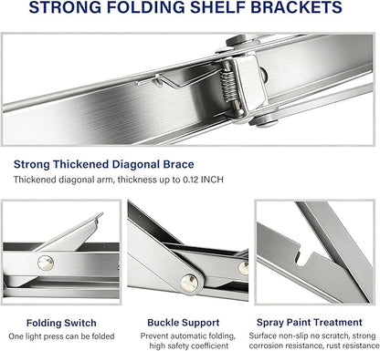 20 Inch Heavy Duty Stainless Steel Folding Shelf Brackets, 4 Pack - Collapsible Wall Mounted Table Hinges 8 10 12 14 16 18 20 Inch for Space-Saving Foldable Shelves, Kitchen, Garage & RV