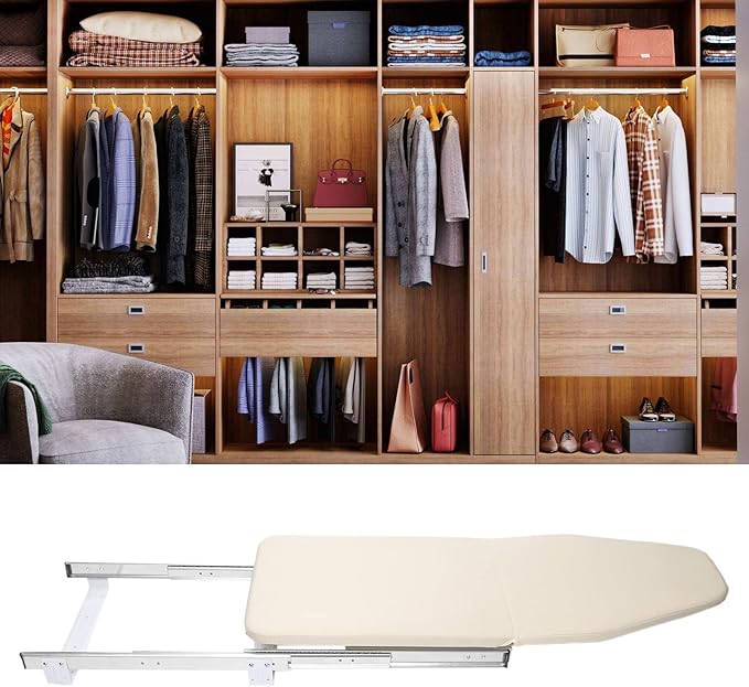 180°Rotation Wall-Mounted Ironing Board Foldable Clothes Ironing Table Pull-Out Stow Away Ironing Board Retractable Small Ironing Storage Station for Home Apartment