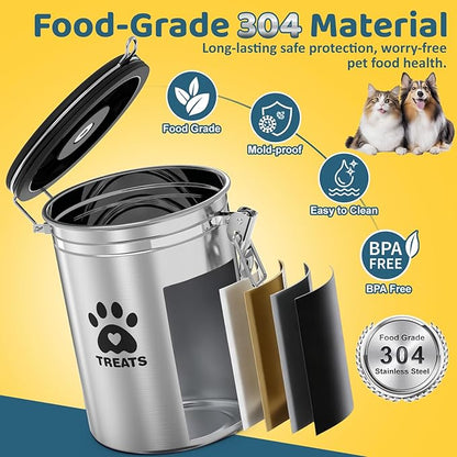 Dog Treat Container Airtight,5.9"x4.7" Stainless Steel Cat Treat Jar for Kitchen Counter with Scoop, Pet Storage for Fresh Dog Cookie