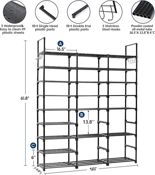 Mavivegue 9-Tier Metal Shoe Rack - Holds 50-55 Pairs, Tall Storage Shelf for Shoes, Boots, Entryway, Closet, Garage