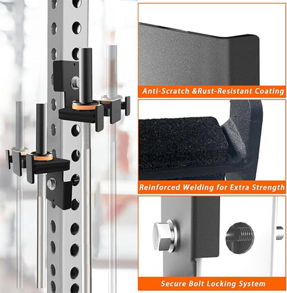 Barbell Holder for 2x2 & 3x3 Power Racks, No Drilling Required – Heavy-Duty Steel Barbell Storage Rack with Protective Padding, Fits 5/8''-1'' Holes – Secure & Space-Saving Gym Equipment Organizer
