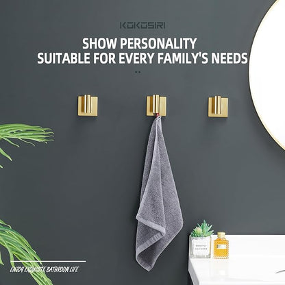 KOKOSIRI Robe Hooks Bathroom Towel Coat Hook for Bath Kitchen Wall 3 Pack Brushed Gold Stainless Steel B1013BG-P3
