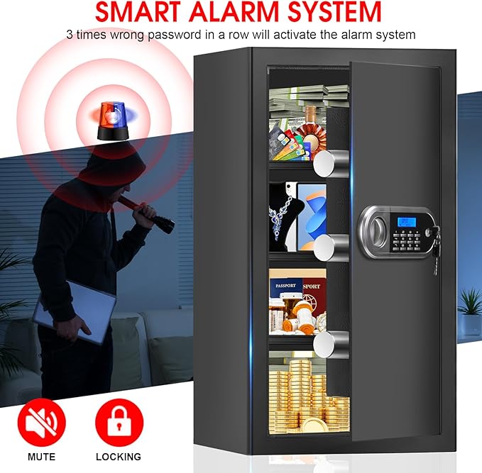 6.0 Cuft Large Fire Proof Safe for Home Documents, Safe Box Fireproof Waterproof with Electronic Keypad, Spare Keys and Alert System, Digital Home Safes Water and Fireproof for Office Money Valuables