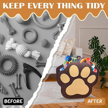 Large Dog Toy Basket Paw Storage Box for Dog Toys & Pet Supplies Felt Dogs Storage Box for Living Room Area Large Organizer for Pet Toys, Blankets and Accessories