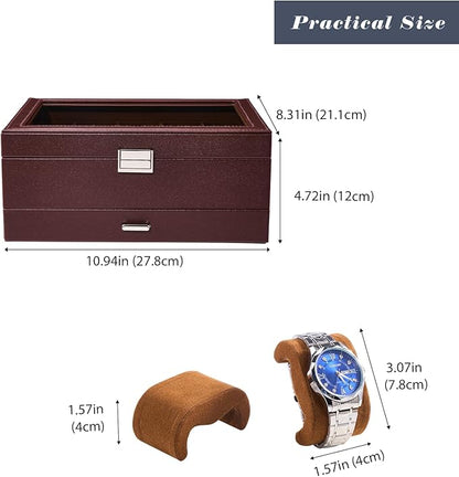 ProCase Watch Box, 10 Slot Watches Display Case with Drawer, Mens Watch Case with Glass Lid, 2-Layer Mens Jewelry Organizer Storage Holder, Birthday Valentine Gifts for Men -10 Slot, Espresso