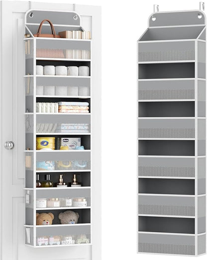 Yecaye 6 Tier Over the Door Organizer, 52.8lbs Capacity Door Organizer Hanging with 12 Mesh Pockets, Behind the Door Storage for Closet Baby Nursery Bathroom Bedroom,and Dorm