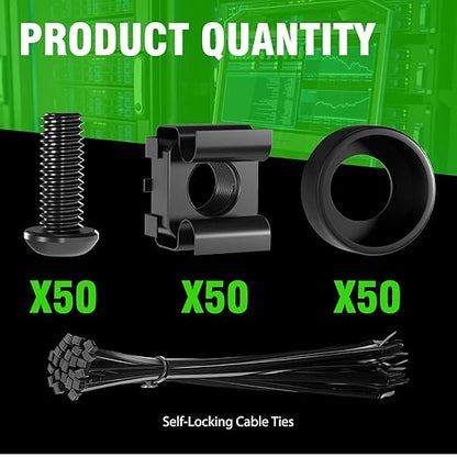50 PACK M6 x 16mm Rack Mount Cage Nuts, Screws and Washers for Rack Mount Server Cabinet, Rack Mount Server Shelves, Routers, Rack Mount Screws and Square Insert Nuts, Self-Locking Cable Ties for Free