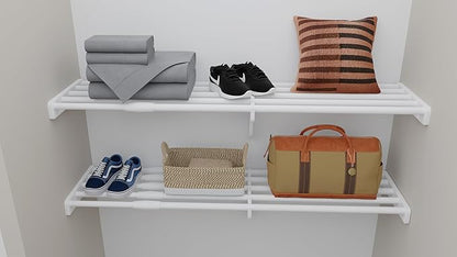EZ Shelf - Expandable Linen Closet Shelves - 4 Pack of 28 to 48" Expandable Linen Shelves - White - Strong, Holds 100lbs/shelf - Easy to Install to 2 Side Walls- Wire Shelving Alternative