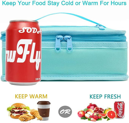 FlowFly Small Insulated Lunch box Portable Soft Bag Mini Cooler Thermal Meal Tote Kit with Handle for Work & School, Light Blue