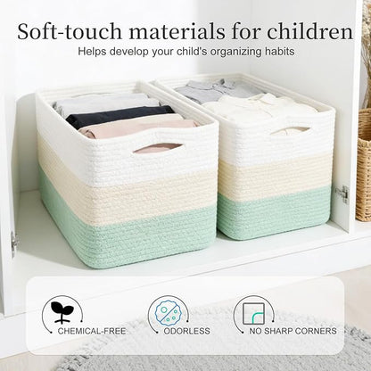 Hopegiver 1 Pack Rainbow Woven Storage Baskets for Shelves, 15x11x10 Inch Cotton Rope Decorative Organizer Bins for Blanket Clothes Book Baby Pet, Colorful Toy Basket for Nursery, Kids Room, Playroom