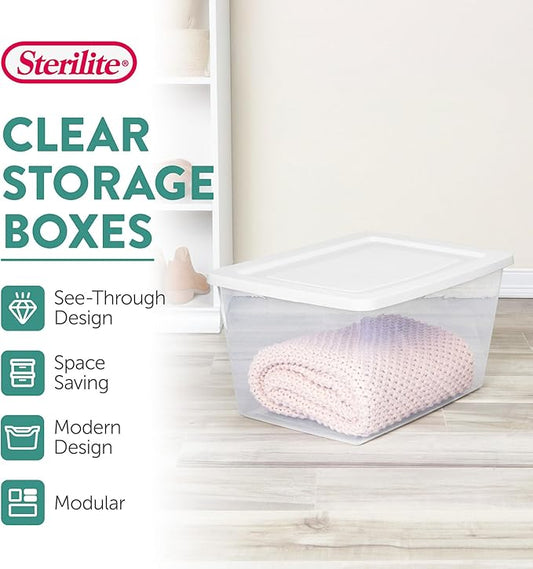 Sterilite 8-Pack Storage Box, Clear Plastic Storage Container Bins with Lids, 58 Quart - Heavy-Duty Organizing Containers for Closet, Bathroom, and Office