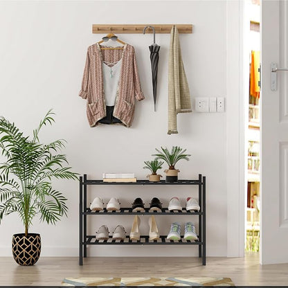 Z&L HOUSE 3-Tier Shoe Rack for Closet, Stackable Bamboo Shoe Rack for entryway, Hallway, Bathroom, Multifunctional Utility Free Standing Shoe Shelf Black