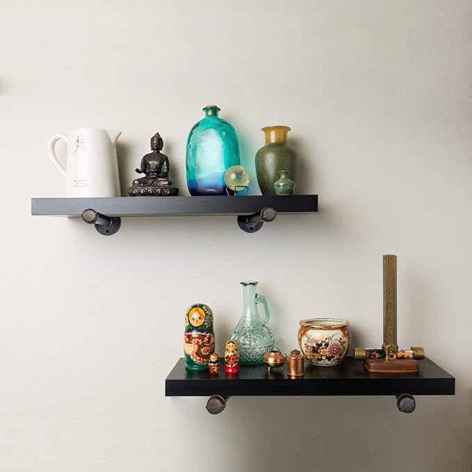 1/2" Industrial Black Iron Pipe Shelf Brackets, Rustic Wall Mounted DIY Shelving Bracket Hanging Custom Pipe Brackets for Floating Shelves (6 Inch, Piece, 2.0)