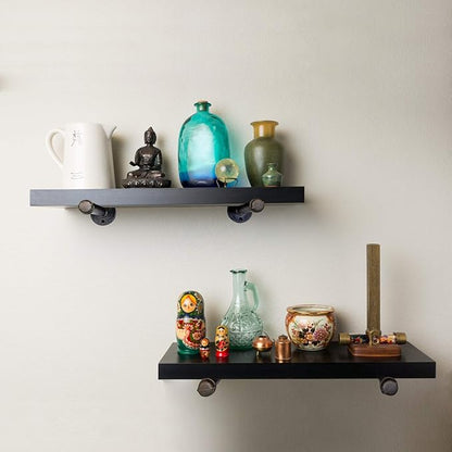 1/2" Industrial Black Iron Pipe Shelf Brackets, Rustic Wall Mounted DIY Shelving Bracket Hanging Custom Pipe Brackets for Floating Shelves (6 Inch, Piece, 6.0)