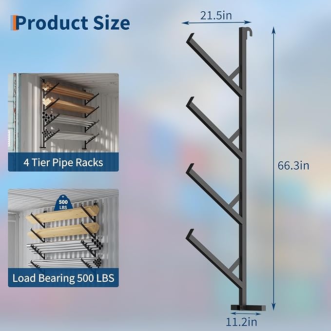 4 Pack Heavy Duty Shipping Container Shelving for Vertical Storage, 4 TierPipe Rack for Containers for Storage, No-Drill Shipping Container Brackets and Shipping Container Accessories Set