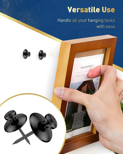 Uniclife 30 Pcs Push Pins for Wall, Double Headed Thumb Tacks, Picture Hangers, Metal Thumbtacks, Picture Hanging Nails Wall Hooks for Art, Photo Frame, Tapestry & Decor, Black