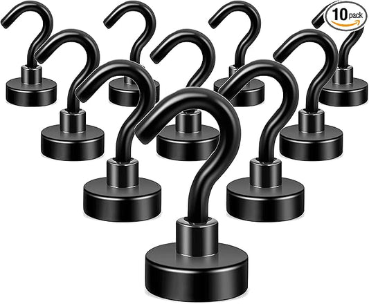 Neosmuk Magnetic Hooks, Heavy Duty 30lb+ Strong Magnet Hook for Cruise Cabins, Cruise Ship Essentials for Hanging, Metal Wall Refrigerator Hangers (Black, 10 Pack)