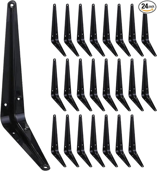ELSKER&HOME 24 Pack Shelf Brackets 8 Inch, Floating Shelf Bracket for Wood, Black Metal L Bracket for Shelves Support, Wall Mount Corner Brace