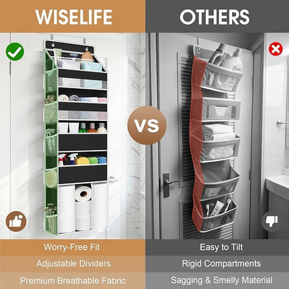 WISELIFE 5-Tier Over the Door Organizer for Hanging - 50LB Heavy-Duty Back of Door Organizer with 5 Spacious Pockets & 13 Mesh Pockets, Multipurpose Storage for Nursery, Bedroom, Closet(1 Pack, Black)