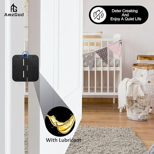 Black Door Hinges - 30 Pack Matte Black Door Hinges 3.5 Inch with 5/8" Radius Corners - Black Hinges for Interior and Exterior Doors - Heavy Duty 3 1/2" Residential Door Hardware