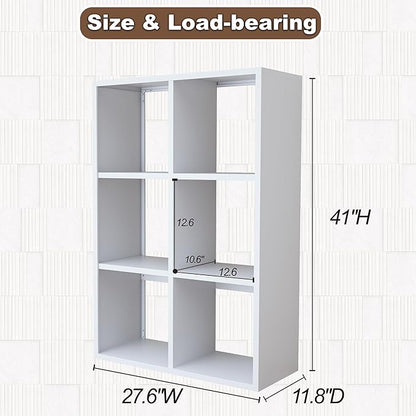 6-Cube Storage Organizer, Modern Cube Shelf, 3 Tier Bookshelf Storage Unit, Open Cubicle Bookcase for Living Room, Bathroom, Entrance Hall, Entryway