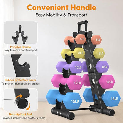 AmazeFan 5 Tier | 3-Tier Dumbbell Rack Stand Only, A-Frame Design Weight Rack with Handle, Weights Metal Strength Training Dumbbells Storage Rack for Home Gym Space Saver (Dumbells not Included)