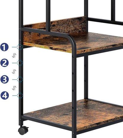 Printer Stand with Storage Shelf,3 Tier Printer Cart with Wheels,Mobile Printer Table for Home Office,Stands for Printer Heat Press Scanner Fax,Industrial Style (Brown)