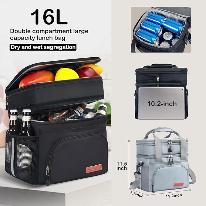 Tactical Lunch Box for Men & Women – Expandable 16L Double Deck Insulated Cooler Bag for Work, Construction & 12-Hour Shifts – Heavy Duty Leakproof Large Meal Prep Tote with Shoulder Strap