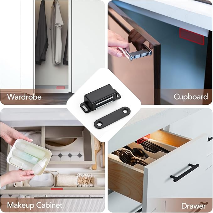 Ravinte 20 Pack Black Magnetic Door Catch, Matte Black Cabinet Magnets, Strong Magnetic Catch Latch for Kitchen Cabinets, Drawers & Cupboards, Stainless Steel Closures